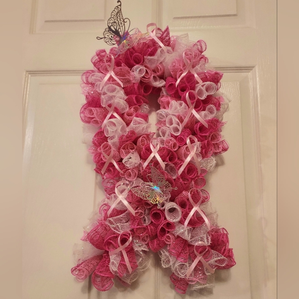 Breast Cancer Awareness Wreath Swag for Door or Wall, Great Gift